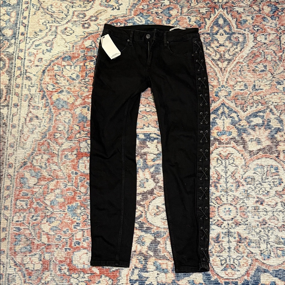 Zara Black Skinny Jeans with Side Lace Detailing